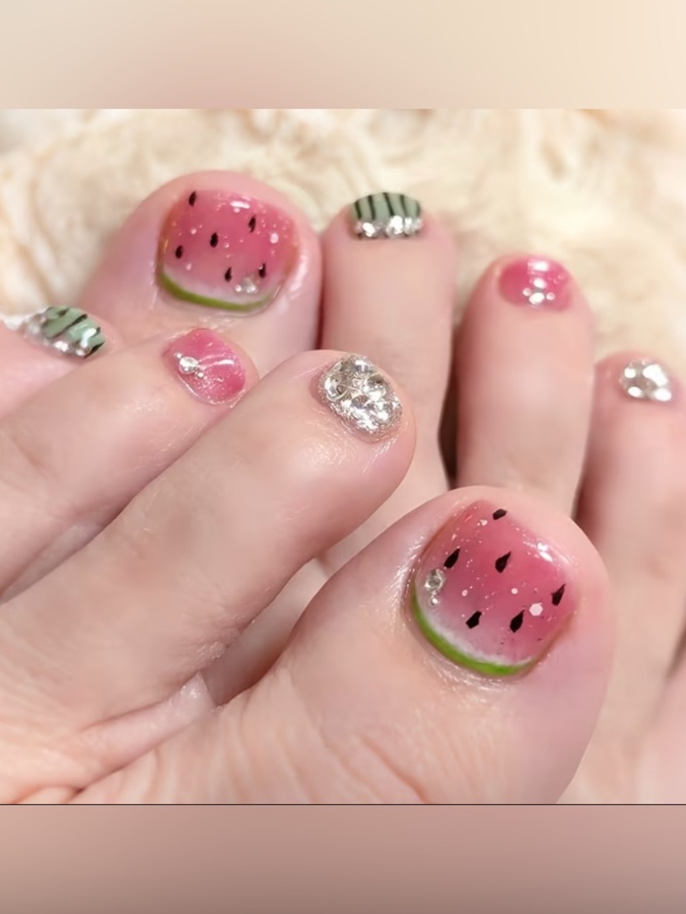 Watermelon Press on ToeNails- Pink & Green
